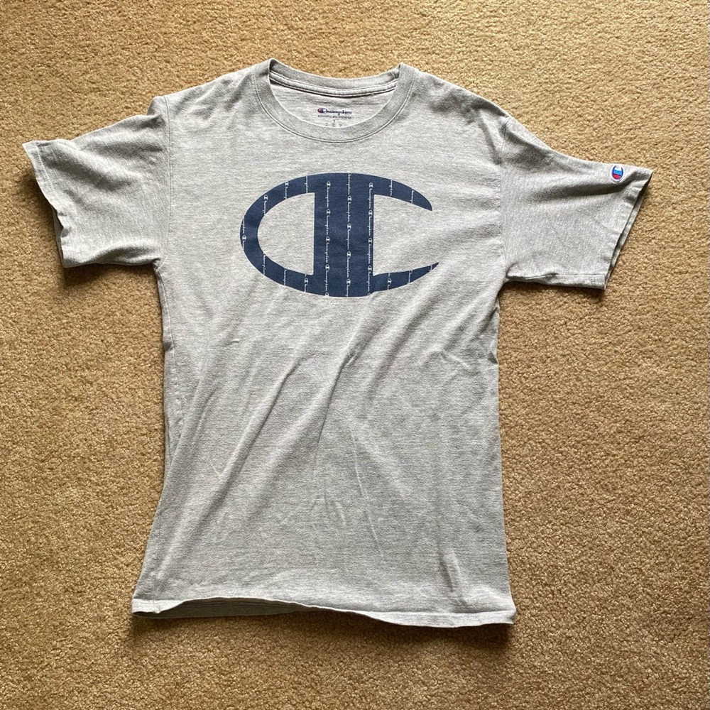 Champion Heather Gray Tee with Navy Logo
